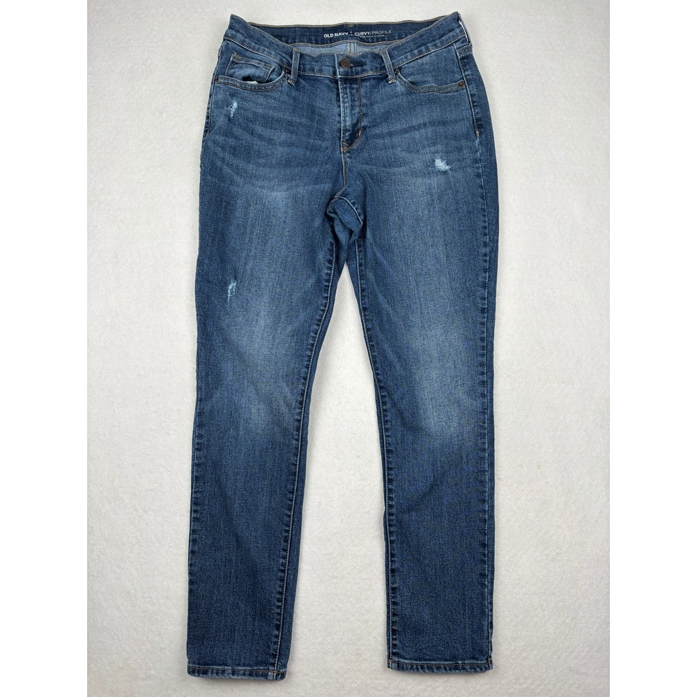 Old Navy Curvy Jeans Womens 8 Mid Rise Straight Distressed